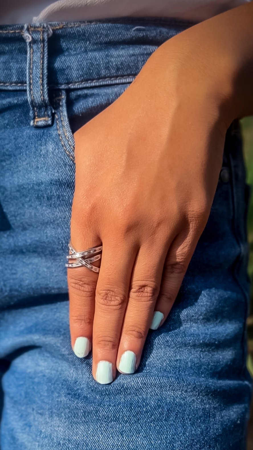 Criss-Cross Silver Band Ring