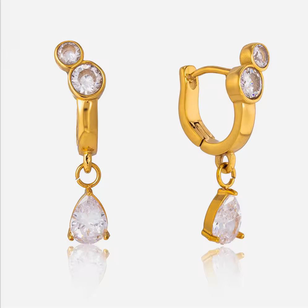 Pear CZ Bezel Drop Earrings